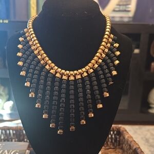 Elegant Goldtone and Black Beaded Necklace